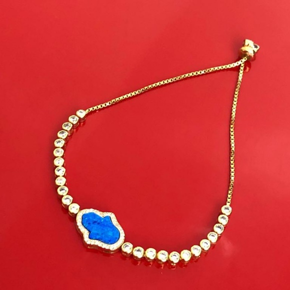 Sterling Silver Gold-tone CZ Adjustable Bracelet - Picture 3 of 4